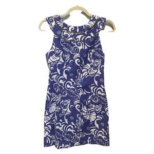 Lilly Pulitzer Lindy Spectrum Blue White Shift Beaded Sleeveless‎ Dress Size 2
